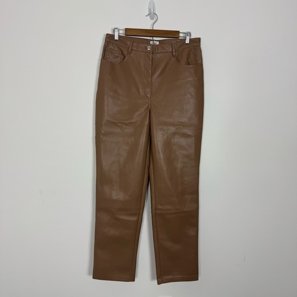 Aritzia Wilfred Constant Camel Faux Vegan Leather Pants SZ 12 Tall - Picture 2 of 16
